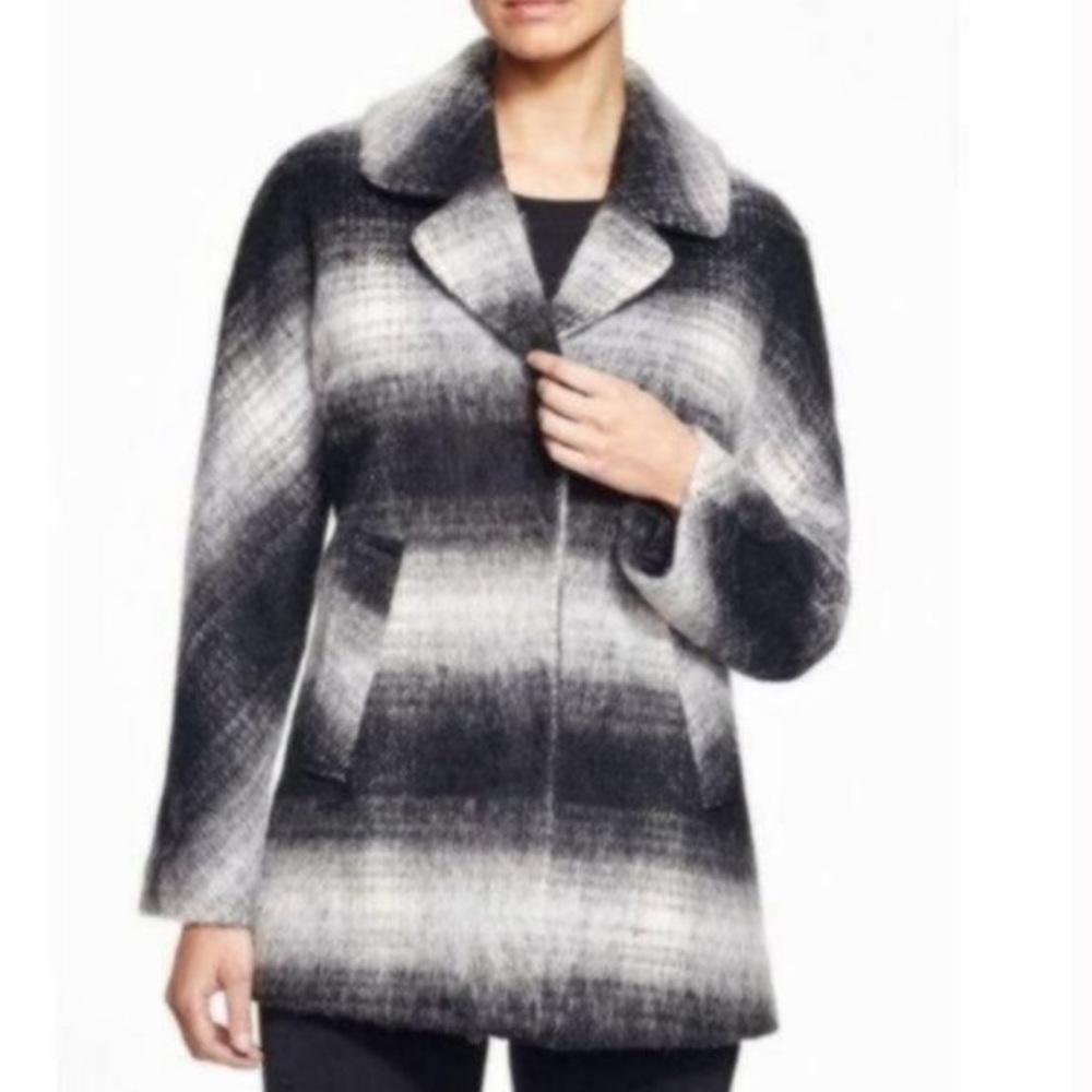 Sam Edelman Plaid Wool Coat Size Large Black & White Wool Blend Jacket Like New